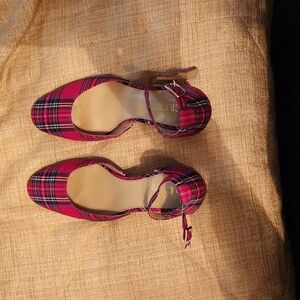 J. CREW FACTORY Tartan Ankle Strap Block Heels